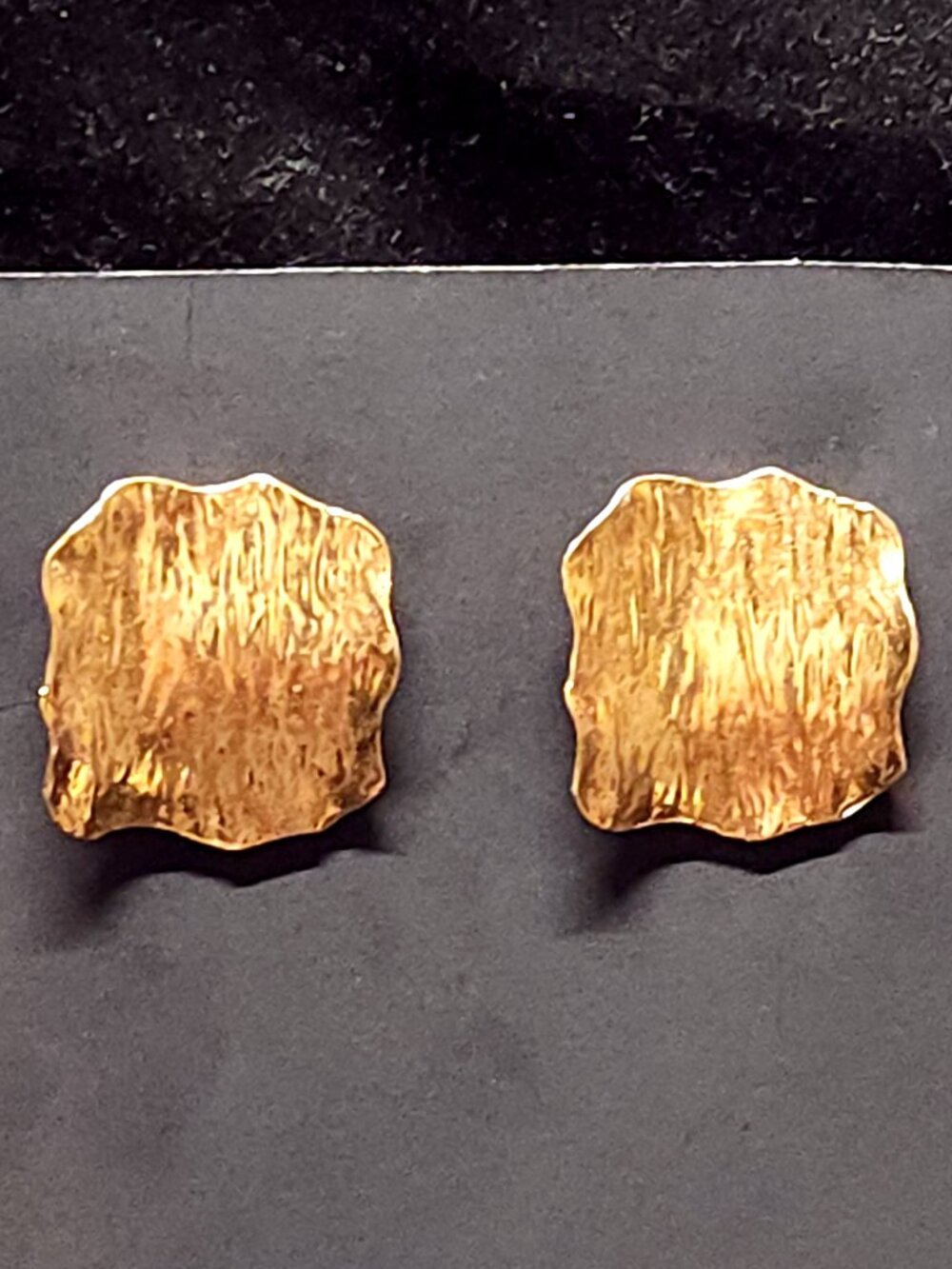 Vintage Gold Tone Waterfall Texture Statement Earrings Signed